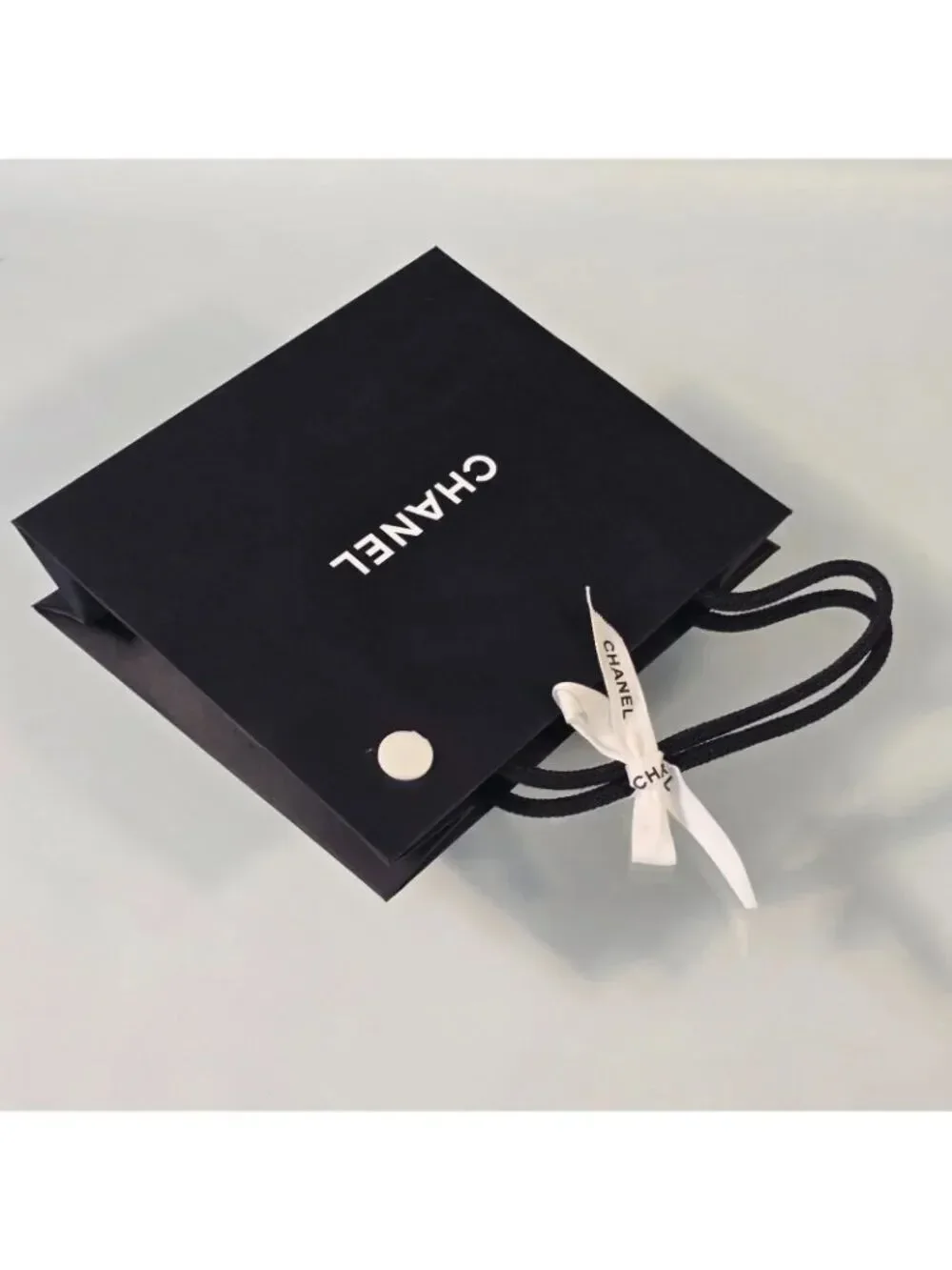 CHANEL Classic Black Paper Gift Shopping Bag Rope Handles Ribbon 8.5